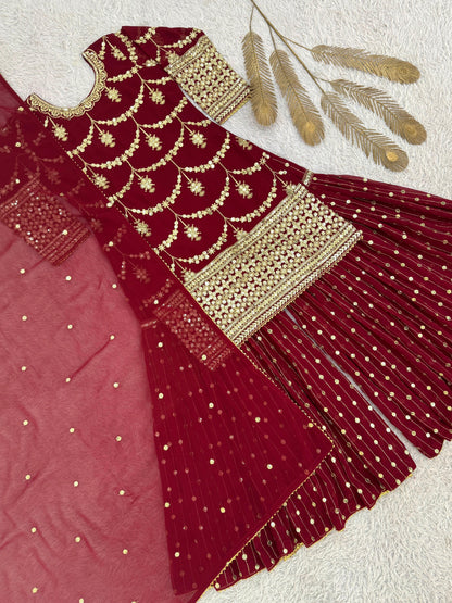 Shimmer Faux Georgette Embroidered Sharara Set