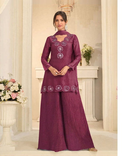 Luxury Mirror Work Chinon Silk Festive Sharara Suit Set