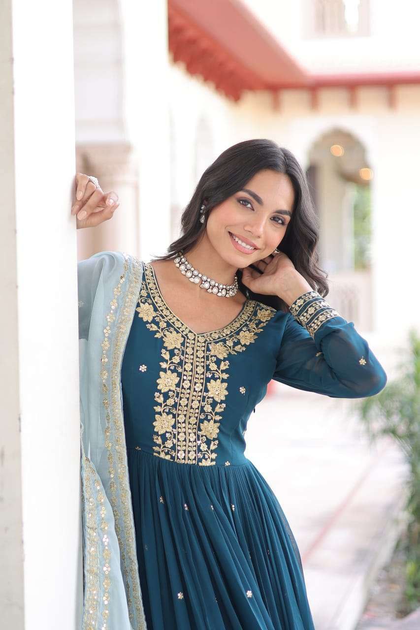 Seraphina Shine Full-Flair Embroidered Gown Set