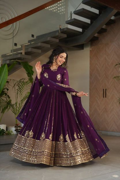Opulent Faux Blooming Zari Sequins Anarkali Gown