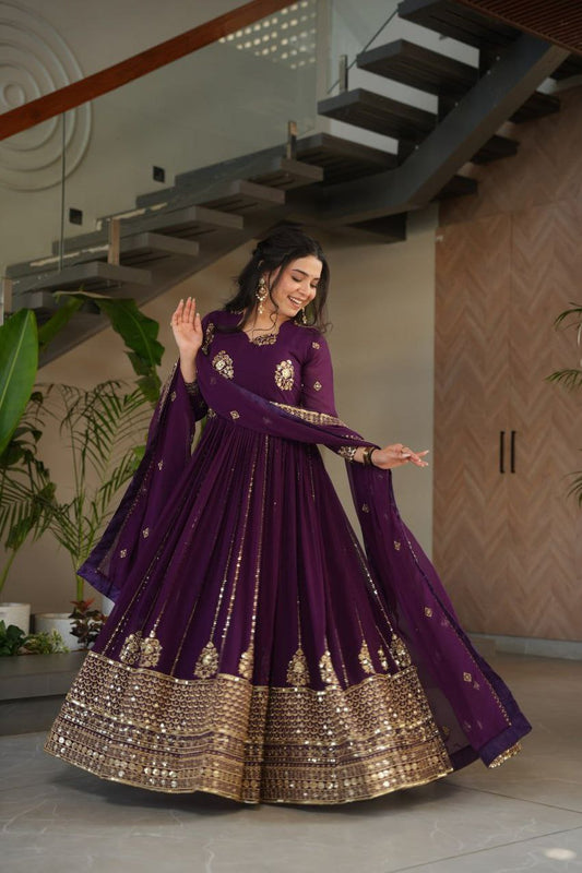 Opulent Faux Blooming Zari Sequins Anarkali Gown