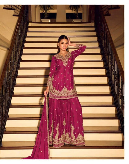 Kanchan Gold Couture Beaded Chinon Silk Festive Suit
