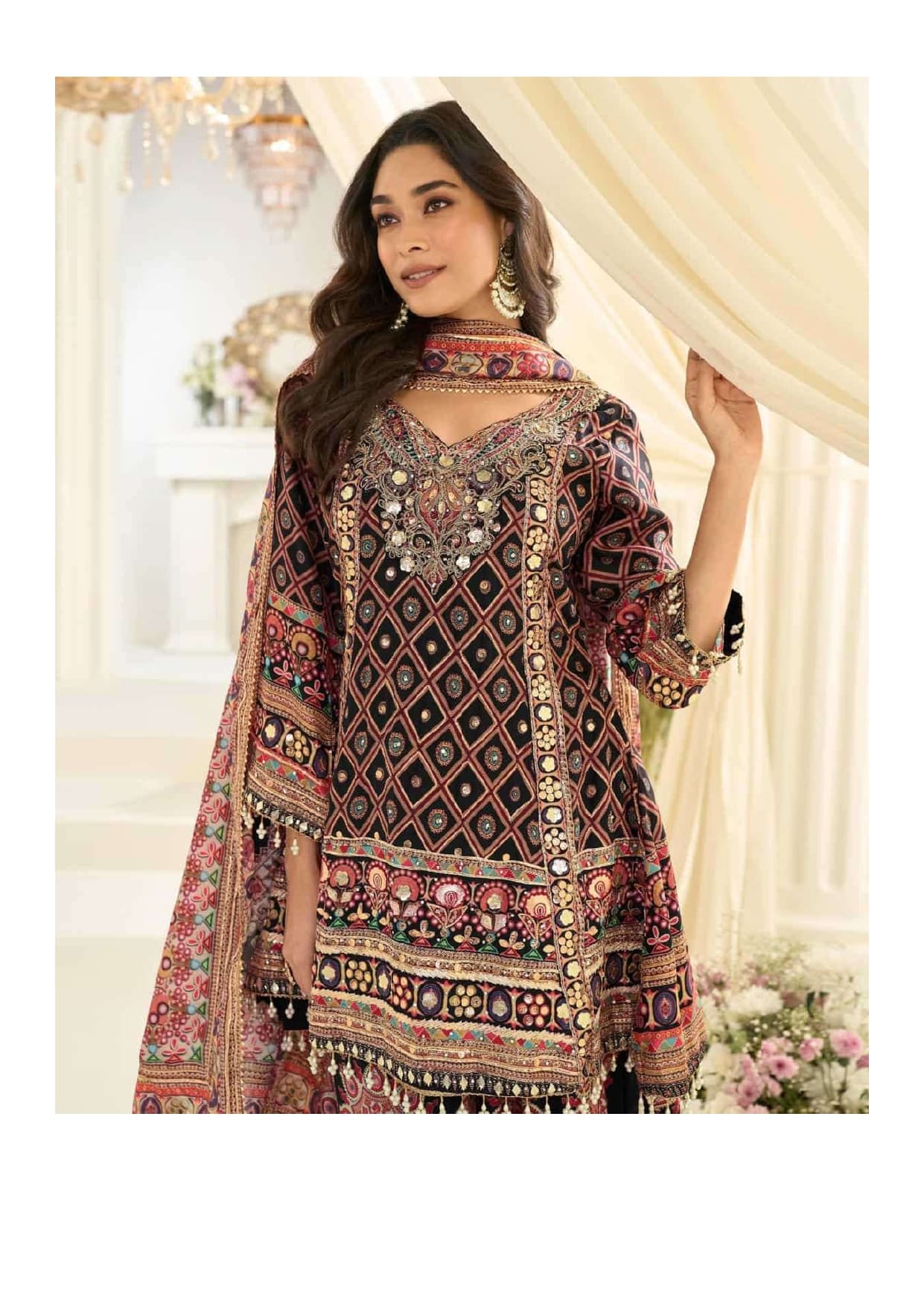 Fatima Aari Work Crepe Silk Festive Palazzo Suit