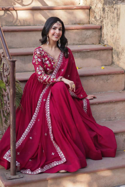 Zari Sequins Embroidered Faux Blooming Gown Set