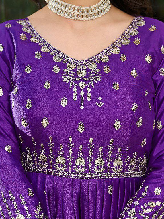 Exclusive  Designer American Silk Anarkali (Gwon) Set with Pent & Dupatta