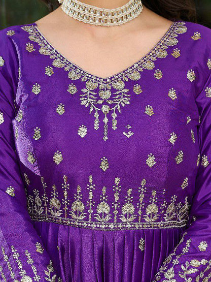 Exclusive  Designer American Silk Anarkali (Gwon) Set with Pent & Dupatta