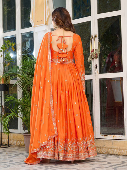 Exclusive  Designer American Silk Anarkali (Gwon) Set with Pent & Dupatta