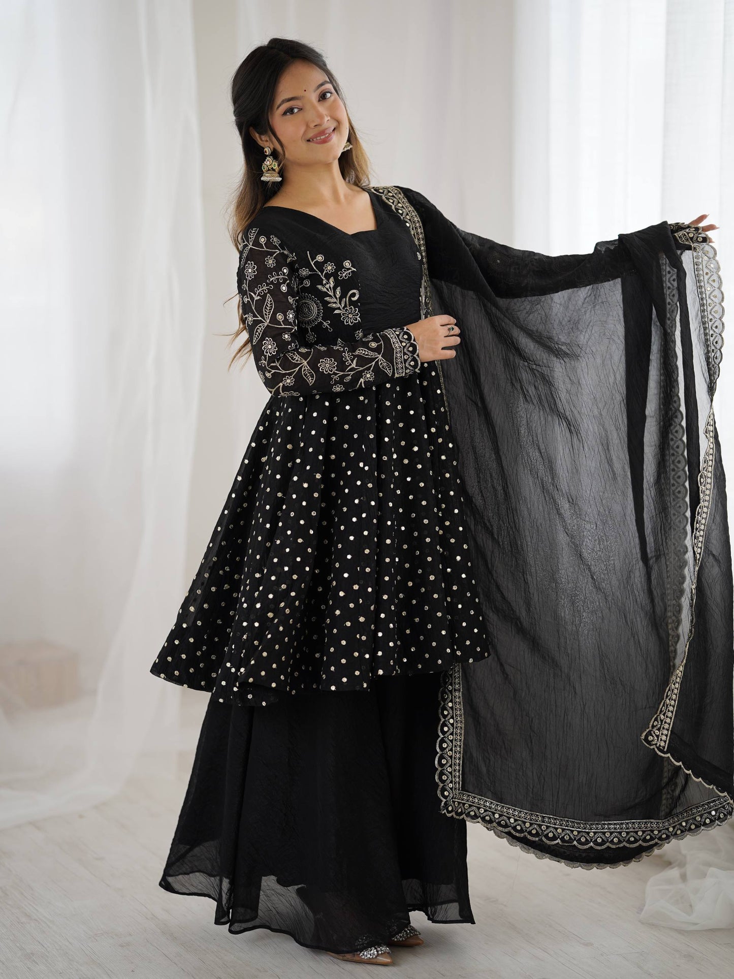 Opaline Grace  Crunchy Silk Sequence Sharara Ensemble