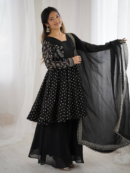 Opaline Grace  Crunchy Silk Sequence Sharara Ensemble