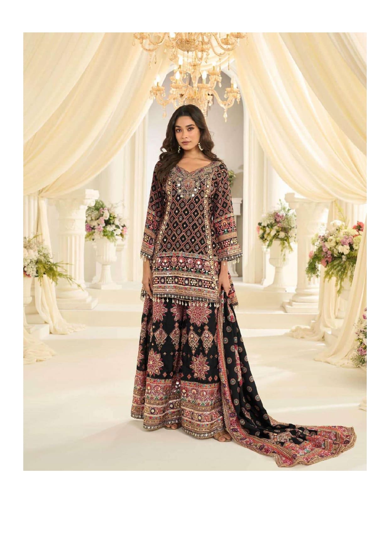 Fatima Aari Work Crepe Silk Festive Palazzo Suit