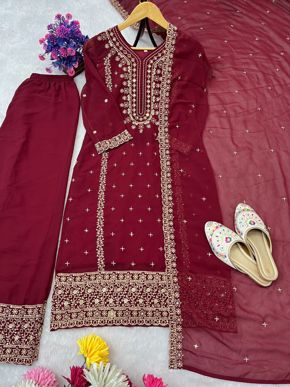 Radiant Diva Sequence Work Set In Faux Georgette