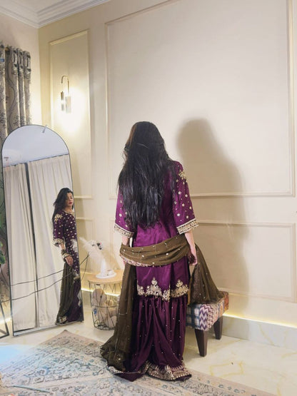 Vintage Radiance Chinon Silk Zari & Sequins Embroidered Sharara Set