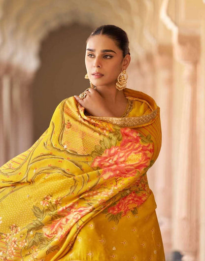 Savera Ethnic Embroidered Silk Suit With Digital Dupatta