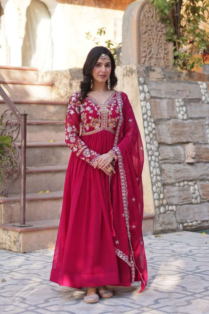 Zari Sequins Embroidered Faux Blooming Gown Set