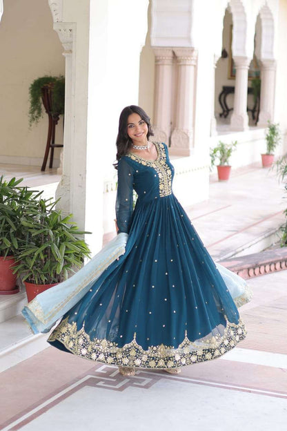 Seraphina Shine Full-Flair Embroidered Gown Set