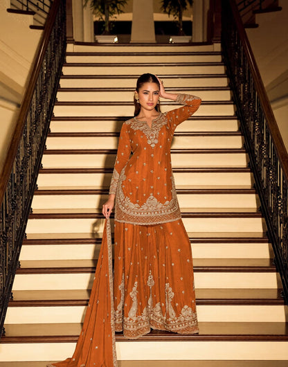 Kanchan Gold Couture Beaded Chinon Silk Festive Suit
