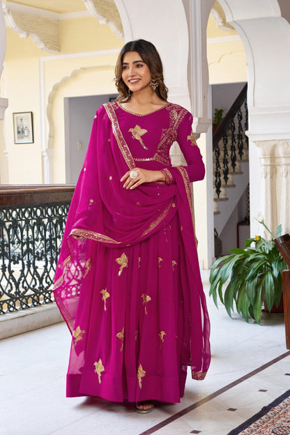 Elegant Party Wear Faux Georgette Gown With Pant & Dupatta