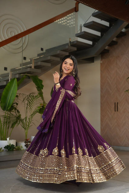 Opulent Faux Blooming Zari Sequins Anarkali Gown