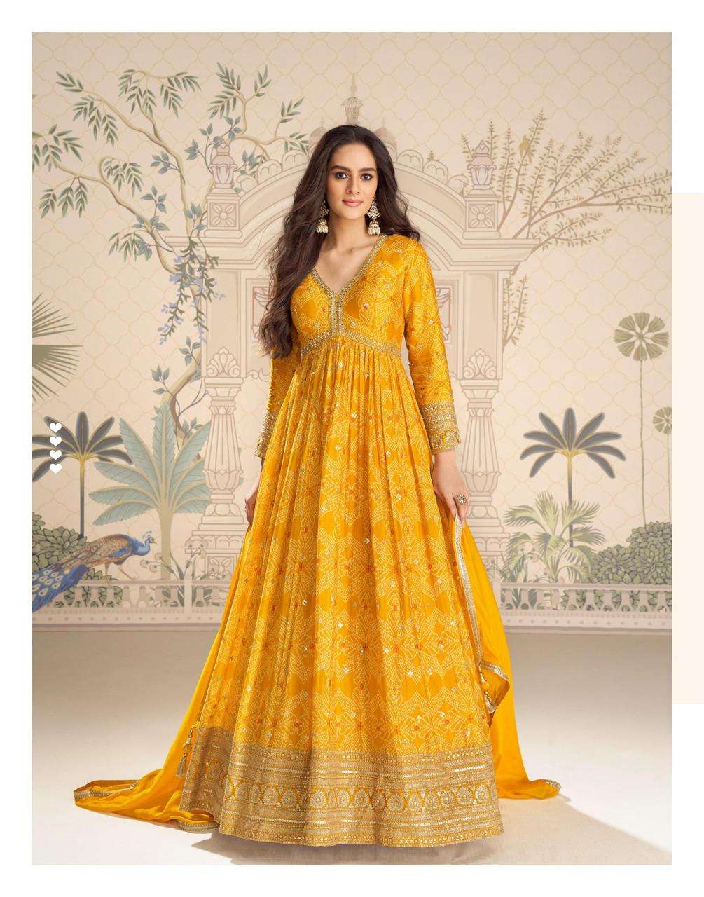 BANDHAN Regal Festive Collection – Embroidered Chinon Silk Gown Set