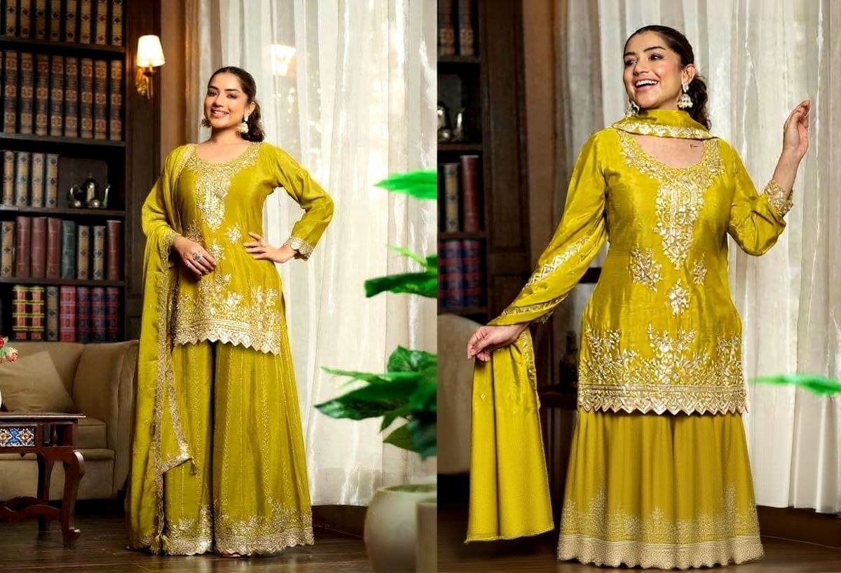 Yaari Couture Mirror Work Chinon Silk Designer Suit