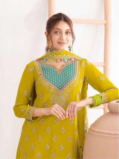Regal Elegance Heavy Mirror Work Chinon Silk Ensemble