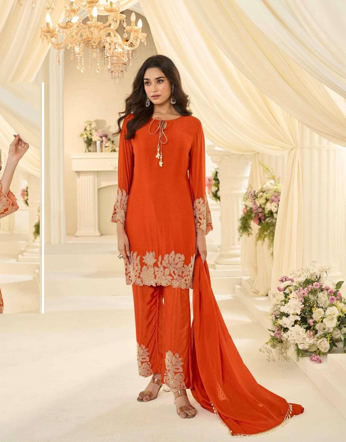 Beads Chinon Silk Designer Suit Set