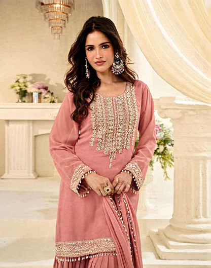 Bansuri Beads Embroidered Georgette Gharara Suit