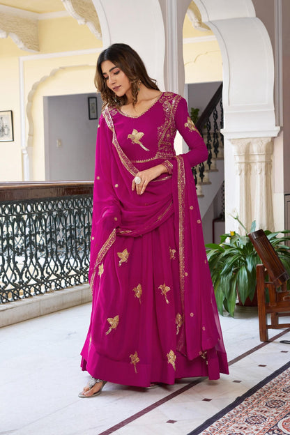 Elegant Party Wear Faux Georgette Gown With Pant & Dupatta