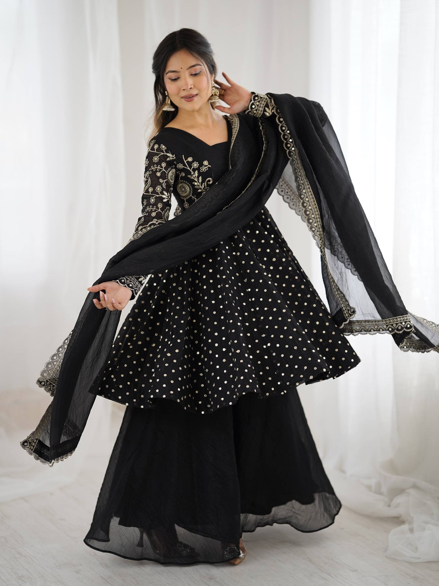 Opaline Grace  Crunchy Silk Sequence Sharara Ensemble