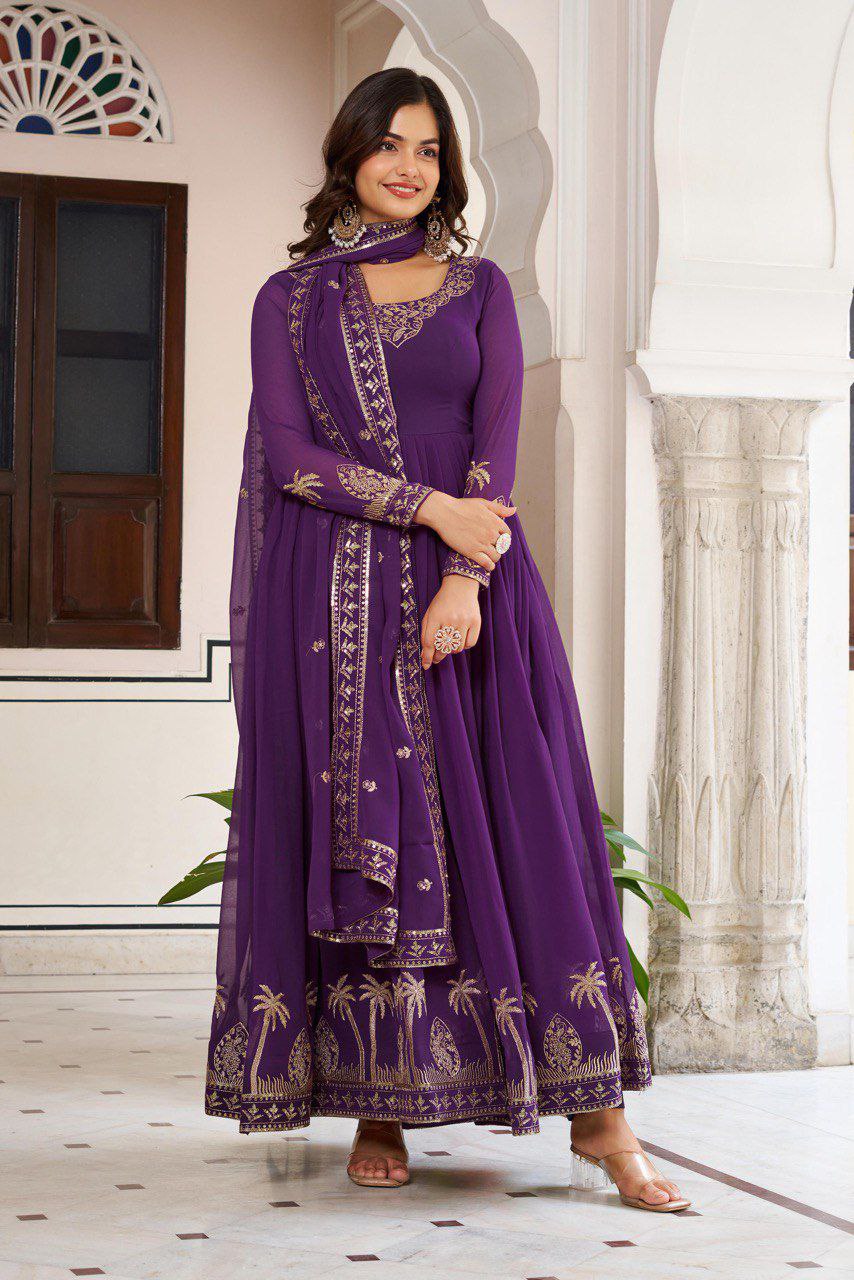 Signature Faux Georgette Gown with Heavy Hand-Feel Embroidery With Pant & Dupatta
