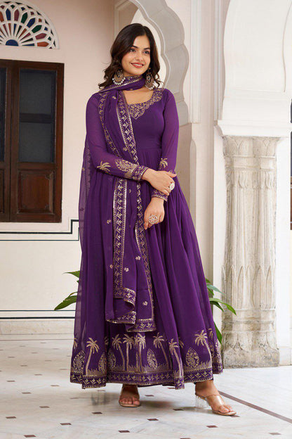 Signature Faux Georgette Gown with Heavy Hand-Feel Embroidery With Pant & Dupatta