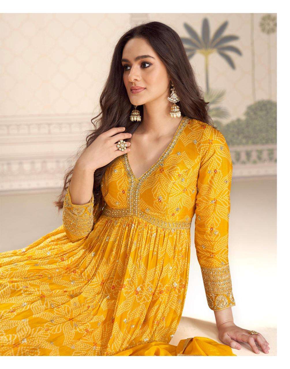 BANDHAN Regal Festive Collection – Embroidered Chinon Silk Gown Set