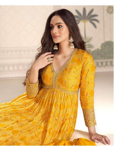 BANDHAN Regal Festive Collection – Embroidered Chinon Silk Gown Set