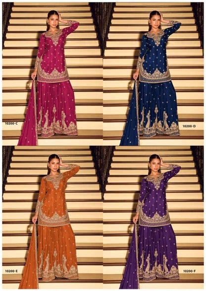 Kanchan Gold Couture Beaded Chinon Silk Festive Suit