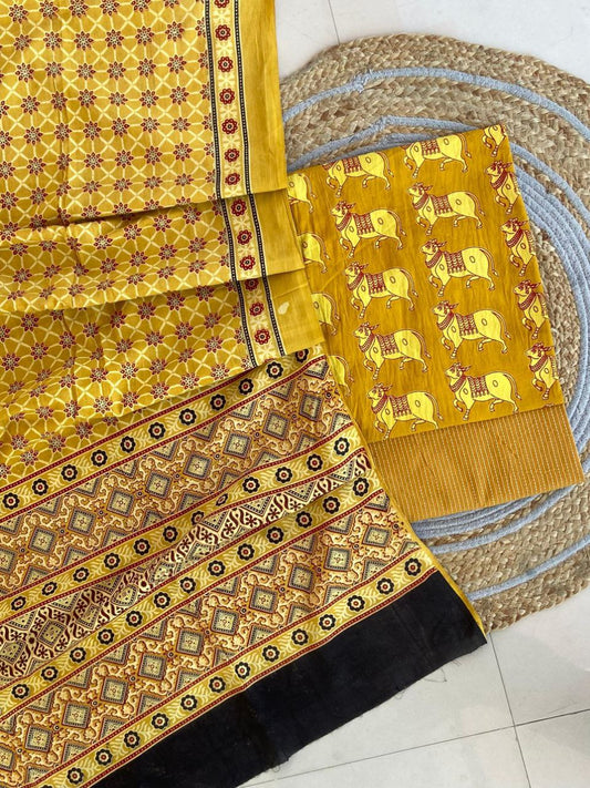 Ajrakh Cotton Suit Set With Cotton Dupatta – Premium Collection