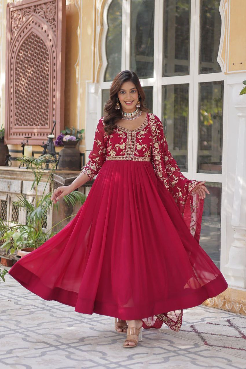 Imperial Faux Blooming Gown with Multi Sequins & Zari Embroidery