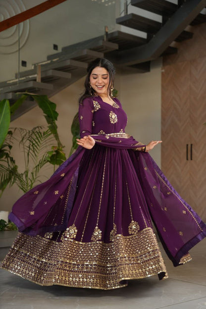 Opulent Faux Blooming Zari Sequins Anarkali Gown