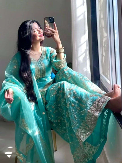 Majestic Glow Premium GMY Silk Party Wear Palazzo Suit