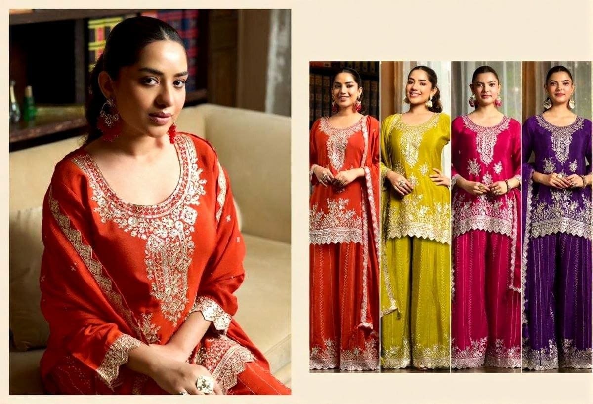 Yaari Couture Mirror Work Chinon Silk Designer Suit