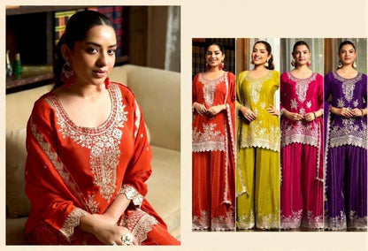 Yaari Couture Mirror Work Chinon Silk Designer Suit
