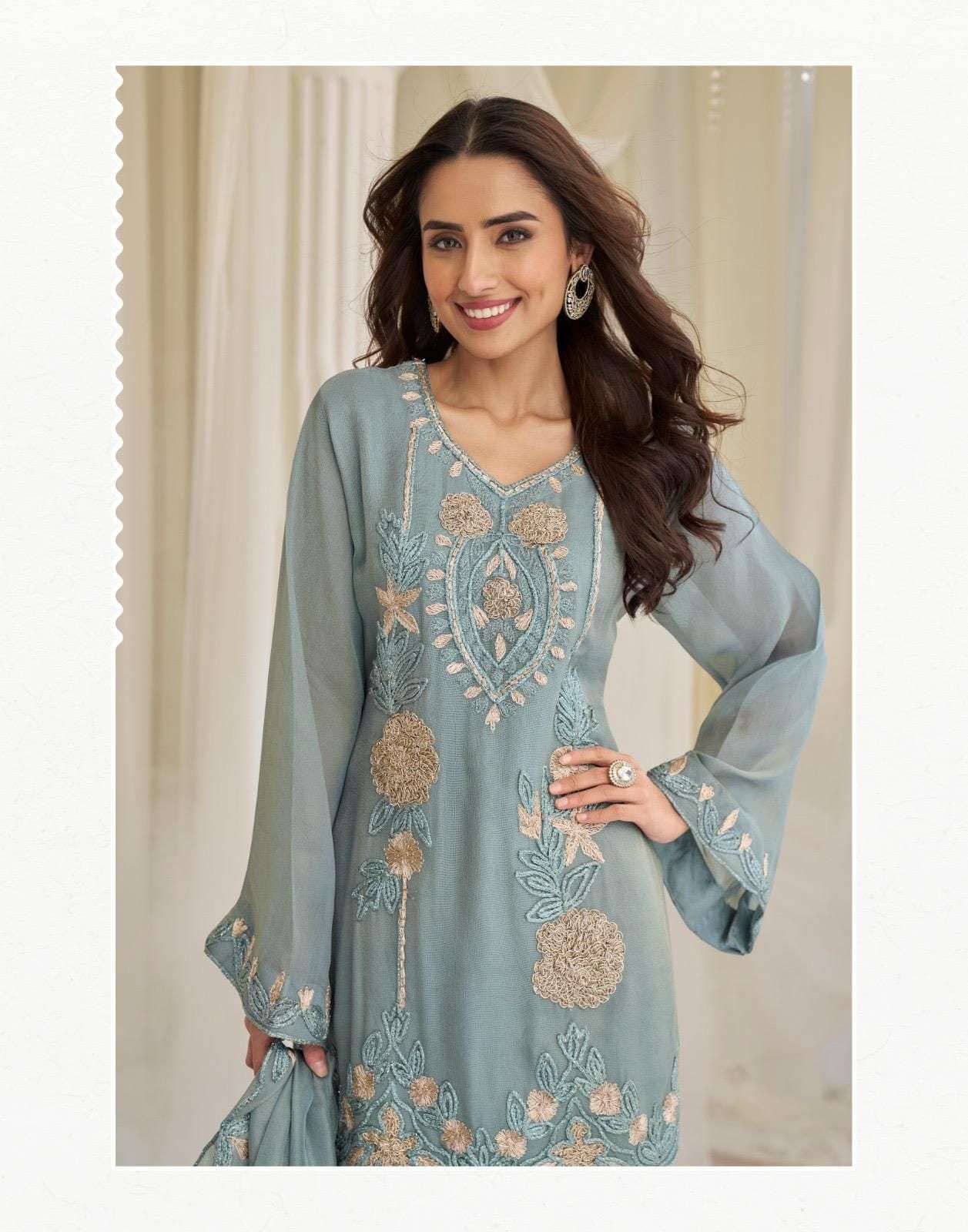 Kajal Exclusive Beads Work Chinon Silk Festive Sui