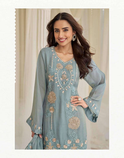 Kajal Exclusive Beads Work Chinon Silk Festive Sui