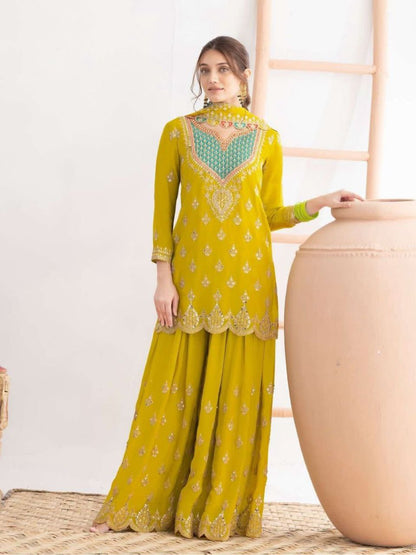 Regal Elegance Heavy Mirror Work Chinon Silk Ensemble