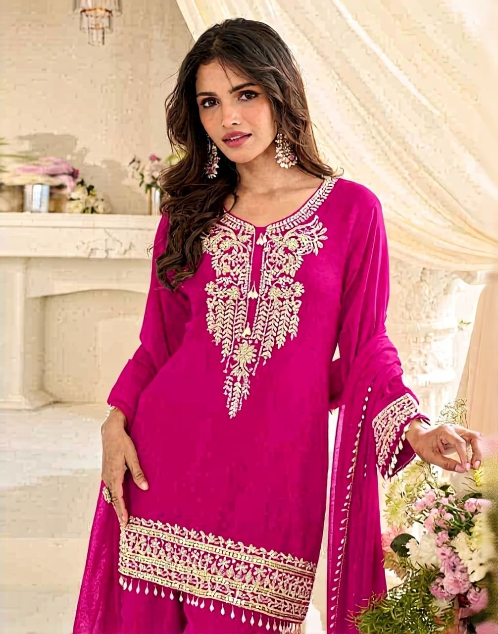 Bansuri Beads Embroidered Georgette Gharara Suit