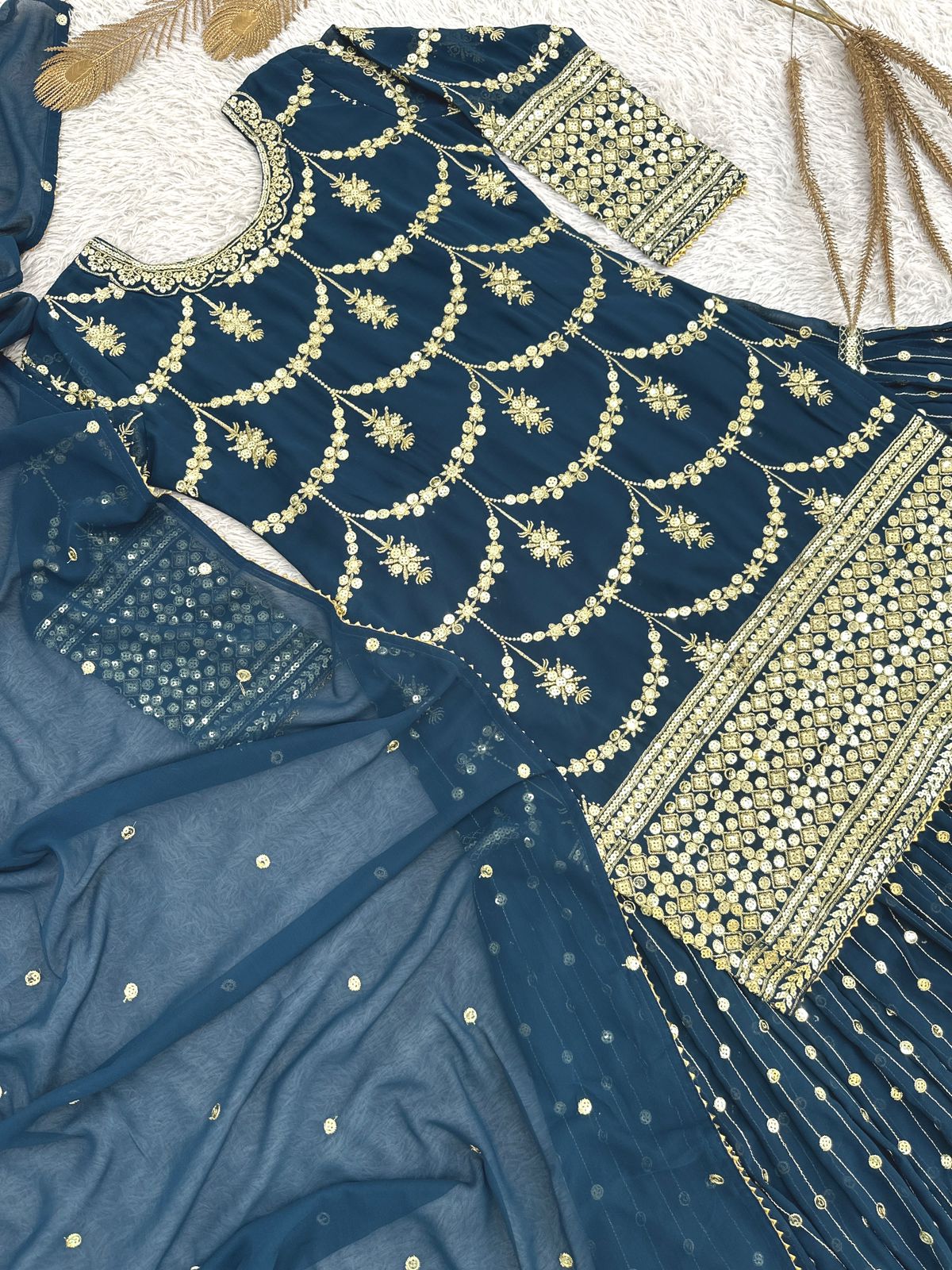 Shimmer Faux Georgette Embroidered Sharara Set
