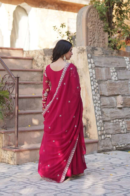 Zari Sequins Embroidered Faux Blooming Gown Set