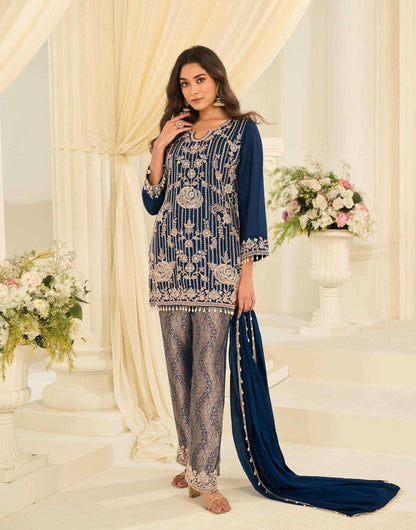 Royal Jacquard Beaded Chinon Silk Partywear Suit