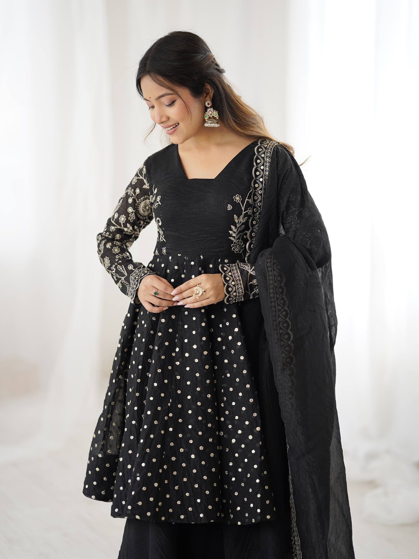 Opaline Grace  Crunchy Silk Sequence Sharara Ensemble