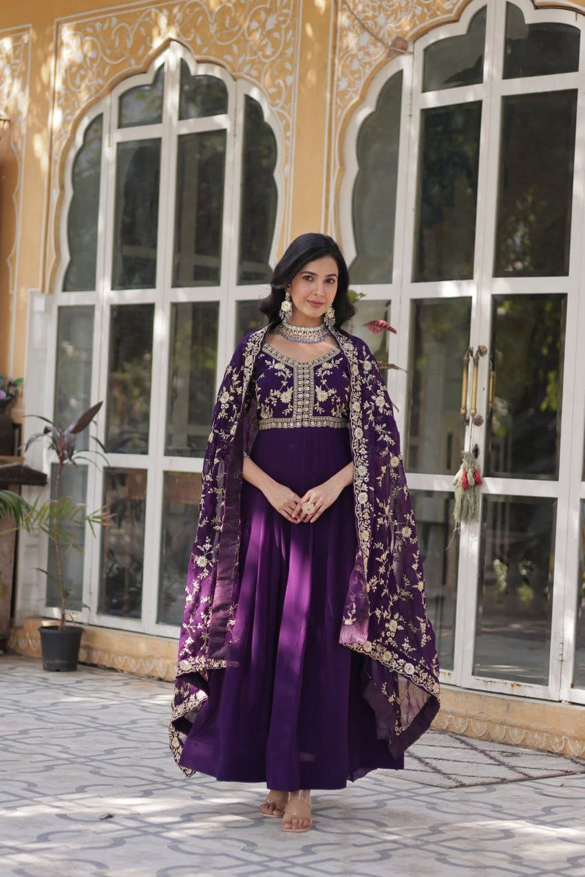 Imperial Faux Blooming Gown with Multi Sequins & Zari Embroidery