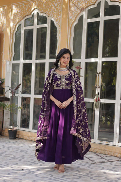 Imperial Faux Blooming Gown with Multi Sequins & Zari Embroidery